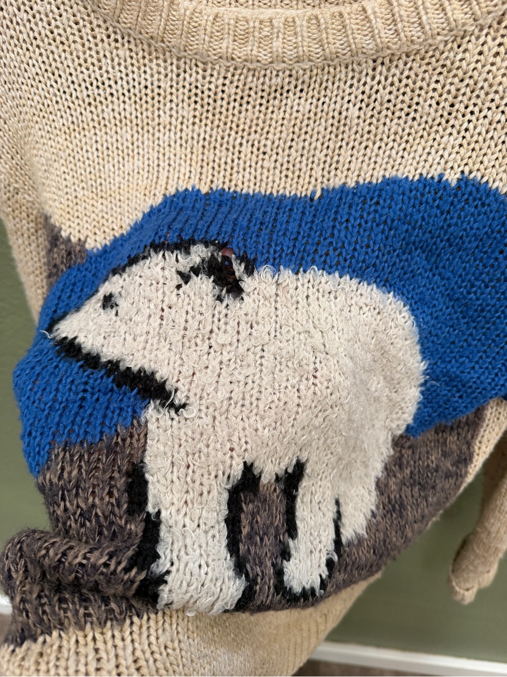 Zara Cream Sweater with Blue & Brown Polar Bear Motif